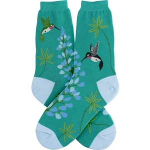 Hummingbirds Women's Crew Socks Size 9-11 Floral Foot Traffic Fashion New - Picture 1 of 1
