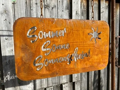 Edelrost Tafel Sonnenschein an Kette 46 x 26 cm Schild Gartendekoration - Bild 1 von 4