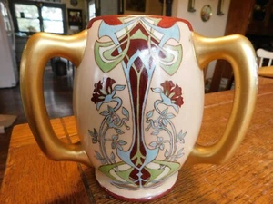 Taza amorosa LG Belleek vintage pintada a mano - Art Deco Nouveau - asas doradas - Imagen 1 de 6