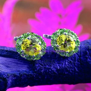 Natural Lemon topaz & Peridot Gemstones 925 sterling silver Cufflinks for Men #4 - Picture 1 of 3
