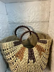 LUCKY BRAND BARIA MAIZ STRAW WOODED BEAD TOTE BEACH BAG PURSE TOTE SHOPPER - Picture 1 of 16