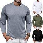 Men Long Sleeve T Shirt Outdoor Plaid Round Neck Sports Solid Color Pullover Top