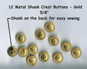 12 botones de vástago de metal vintage de 5/8" oro 15 mm - disfraces escuela juega chaquetas - Imagen 1 de 1