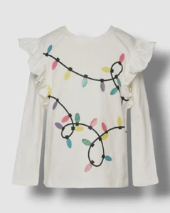 Hannah Banana Kids Girls Ivory Christmas-Lights Ruffle T-Shirt Top Size 8 - Picture 1 of 5