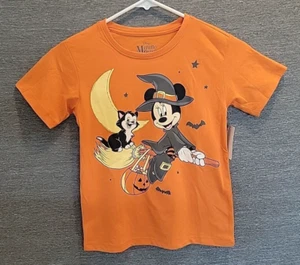 NEW Disney HALLOWEEN Minnie Mouse Figaro Girls Small Short Sleeve T Shirt Orange - Picture 1 of 5