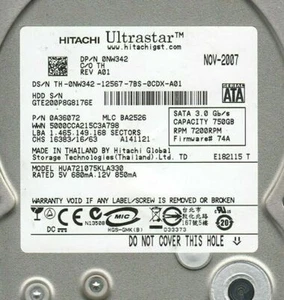 Hitachi 0A36072 750GB 7.2K RPM 3.0Gbps SATA 3.5" LFF Hard Drive HUA721075KLA330 - Picture 1 of 1