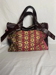 Heather Hawkins Everywhere Bag Purse Leather Pink Gold Brown Huge Boho Funky - Picture 1 of 8