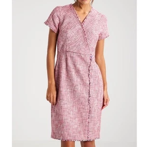 Banana Republic Neu mit Etikett Damen rosa Faux Wickel Tweed Boucle Kleid Größe 14 - Bild 1 von 11