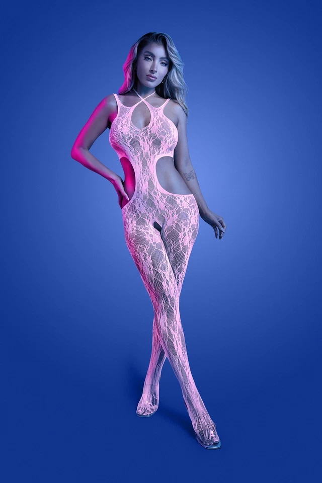 Lencería Fantasy - Bodystocking Glow Equilibrium Blacklight - Blanco - Talla Única Foto 1 de 2