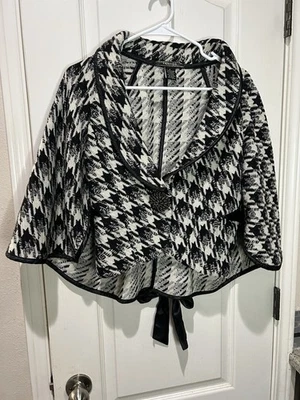 Chaqueta con Capa Vertigo Marrón/Beige Estampado Espiga Cuello Cinta Cinturón A Presión Talla M Foto 1 de 4