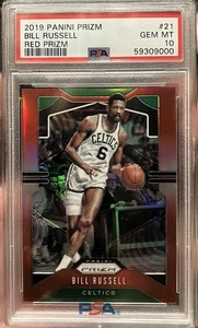 2019 Panini Bill Russell Red Prizm /299 PSA 10 Pop 3 #21 Gem Mint - Bild 1 von 2