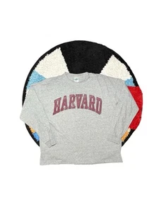 T-shirt manica lunga Harvard Spell Out grigio sbiadito vintage anni 90 University USA Y2K - Foto 1 di 7