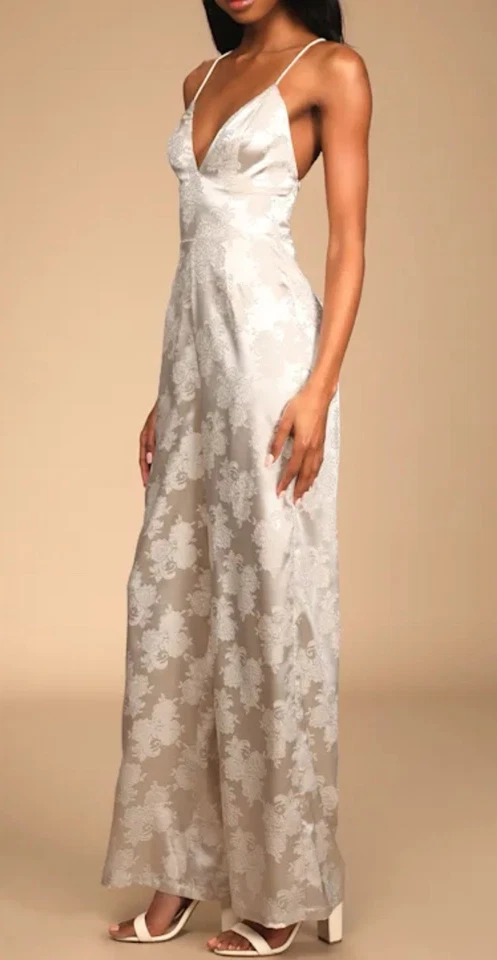 Mono Lulu’s Oh So Elegante Champagne Jacquard Con Cordones Pierna Ancha Talla M Jacquard Foto 1 de 4