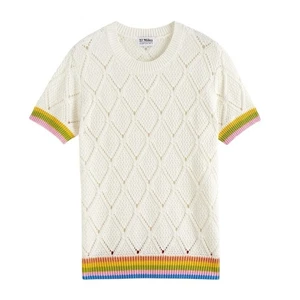 27 MILLAS ADRIEL ALGODÓN POINTELLE TOP ADORNOS A RAYAS S Tiza MANGAS CORTAS PUNTO - Imagen 1 de 5