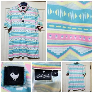 Bad Birdie Polo Shirt Mens Medium Pastel Aztec Geometric Golf Print Polyester - Picture 1 of 16