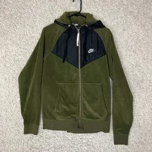 Nike Jacket Mens Medium Green Hooded Full Zip Hoodie Fleece Swoosh Pocket - Picture 1 of 9