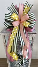 10" Handmade Pink Yellow Peach & Green Spring Wired Wreath Bow - Spring