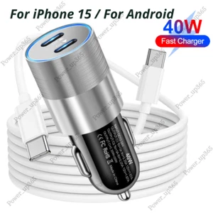 For iPhone 15 Pro Max Plus iPad Android 40W USB-C Fast Car Charger Type-C Cable - Picture 1 of 16