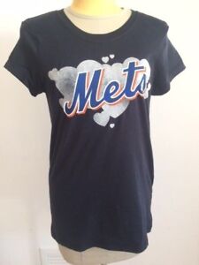 MLB Mets New York Victoria's Secret PINK Cap Slv Crew Shirt Hearts Logo L Blk N