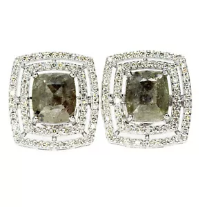 Pendientes de doble halo diamante rosa elegante cojín verde oro blanco 14K 4,99 TCW - Imagen 1 de 7