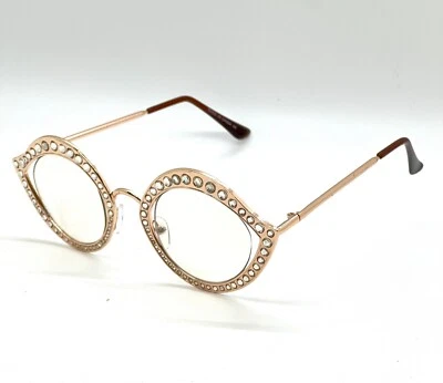 Mujeres Gafas de sol Lentes transparentes Estrás Festival Tonos Dorado Metal Fiesta Lentejas Foto 1 de 4