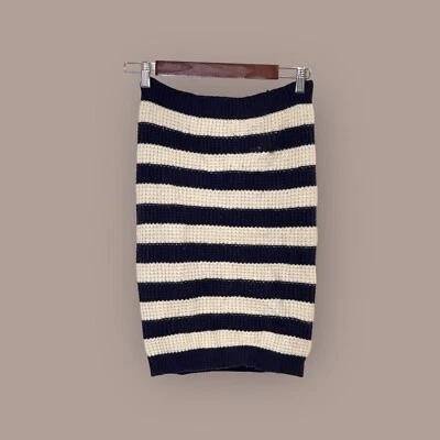 Gap Navy Blue and White Striped Cashmere Blend Waffle Knit Cowl/Infinity Scarf - Image 1 of 4