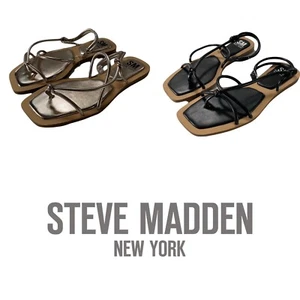 Steve Madden SM New York flache Molly-Riemchensandalen schwarz oder goldfarben neu mit Etikett - Bild 1 von 9