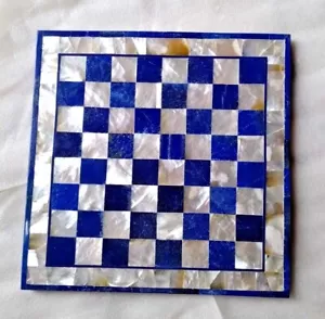 18" Lapis Lazuli Inlay Chess Game Table Handmade Marble MOP Gift to chess Lover - Picture 1 of 11
