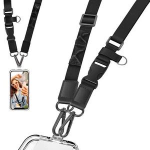 Universal Crossbody Phone Strap Adjustable Neck Strap with Tether Tab Black - Picture 1 of 8