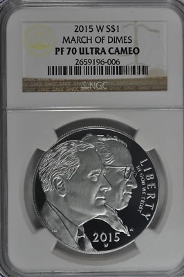 2015 W March of Dimes Proof Silver Dollar NGC PF70 UC Brown Label - Image 1 of 2