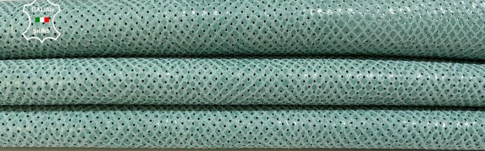 AQUAMARINE SNAKE PINHOLES PERFORATED PRINT On Goatskin leather 3+sqf 0.9mm B9191 - Image 1 of 4