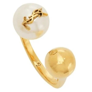 SALE Saint Laurent Paris ring White gold Ladies Size 5 GOLD AND CREAM NEW - Picture 1 of 5