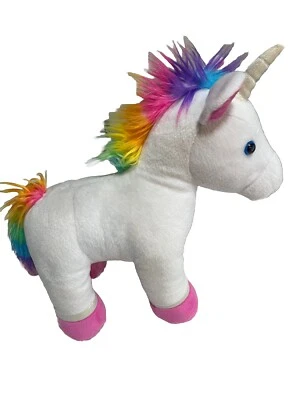 "Animal de peluche Build A Bear blanco unicornio caballo pelo arco iris bebé 16"" de alto" Foto 1 de 4