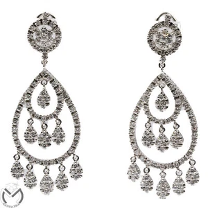 Orecchini oro bianco 18 kt 750 pendenti gocce diamanti 2,94 ct -68/VV- - Foto 1 di 5