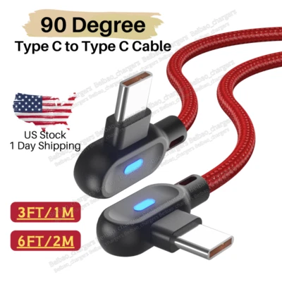 3-6PACK 90 Degree PD Fast Charging Right Angle PD USB C to USB Type C Cable Lot - Image 1 of 4