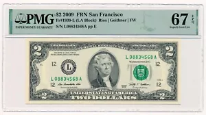UNITED STATES banknote $2 San Francisco 2009 PMG grade MS 67 EPQ - Picture 1 of 7