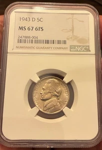 1943 D DENVER JEFFERSON SILVER WAR NICKEL MS67FS 6 FULL STEPS  - Picture 1 of 2