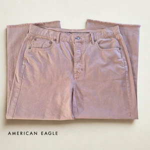 American Eagle Wide Leg Crop Denim Jeans Womens 16 Pink High Rise Raw Hem - Picture 1 of 15