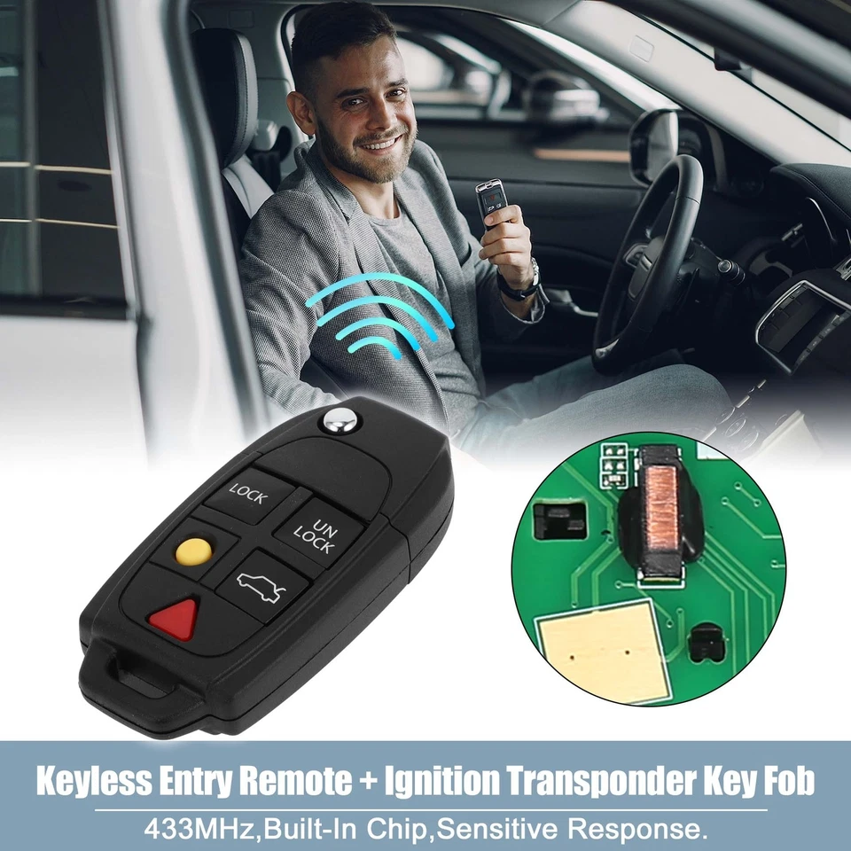 433MHz Keyless Entry Remote Ignition Transponder Key Fob for Volvo XC90 XC70 Foto 1 de 4