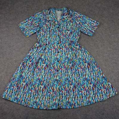 Vestido abstracto vintage para mujer con botones grandes bolsillo frontal años 80 impresión artística retro de colección Foto 1 de 4