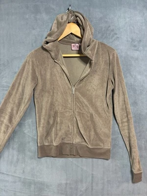 90s Vintage Juicy Couture Hoodie Women Made In USA Terry  Cloth Large Brown - Image 1 of 4