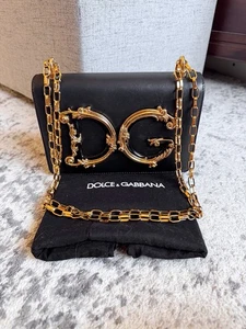 $2700 DOLCE & GABBANA Nappa Leather Crossbody Clutch Bag DG GIRLS Black Gold - Picture 1 of 17