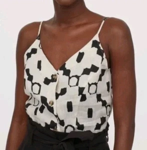 H&M Button Up Strappy Premium Quality Linen Size S Tank Top Womens NWT #03 - Picture 1 of 13