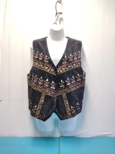 Gilet donna New Directions ricamato floreale nero velluto artigianale taglia M - Foto 1 di 10