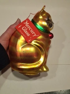 "Adorno de vidrio de mercurio Fat Cat Department 56 pintado a mano soplado 8"" naranja atigrado" - Imagen 1 de 13