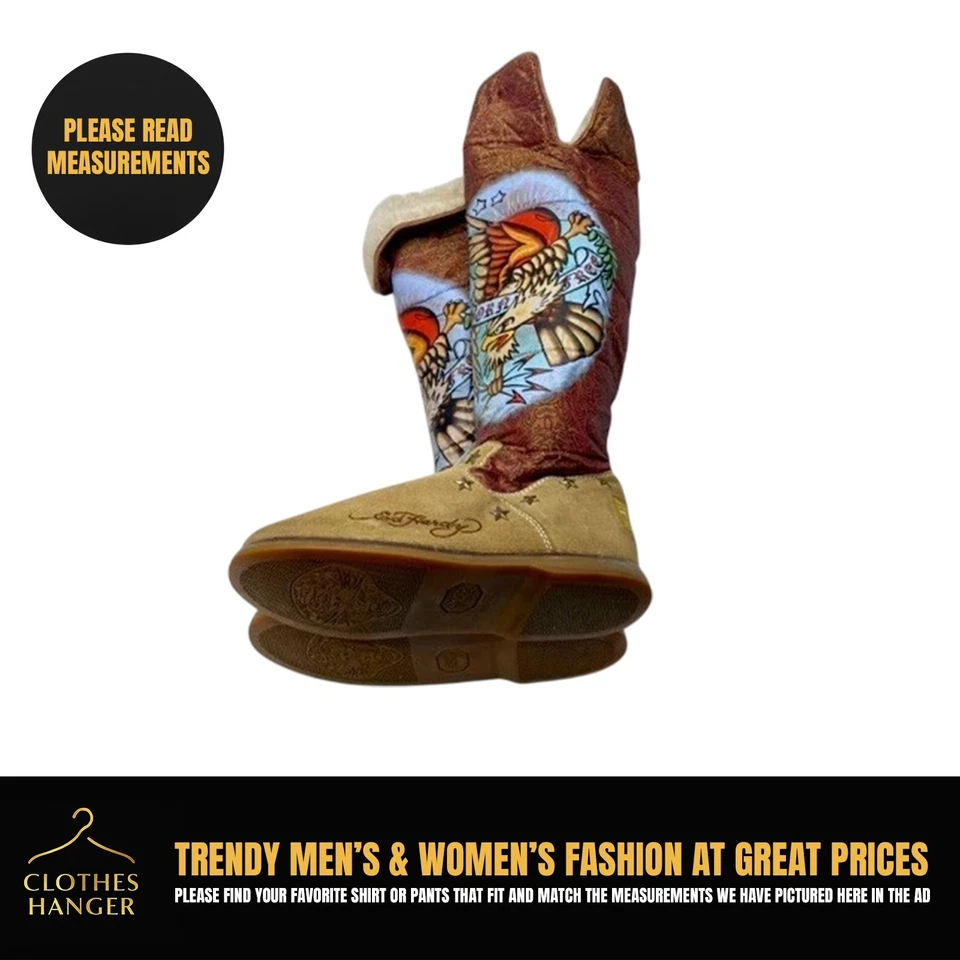 Botas femininas Ed Hardy Born Free inverno altura do joelho tamanho 10 pele de águia forrada tatuagem - Imagem 1 de 4