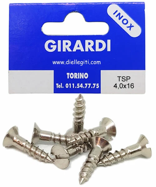 VITE A LEGNO IN ACCIAIO INOX A2 TESTA SVASATA PIANA A TAGLIO DIN 97 mm4,0x16 - Immagine 1 di 1