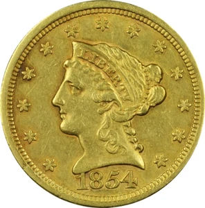 1854 $2.50 Quarter Eagle Liberty Gold Coin XF/AU Great Early Type Coin - Picture 1 of 2