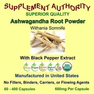 Ashwagandha Root Capsules 1320MG with Black Pepper Powder Extract ~Organic~ NEW! - Picture 1 of 1