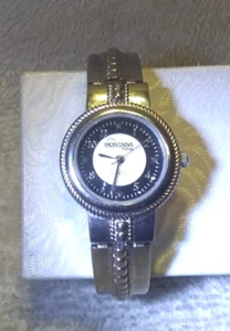 Montana Silversmiths Watch Silver Band Center Bullitt's Black White Dial New Bat - Picture 1 of 13